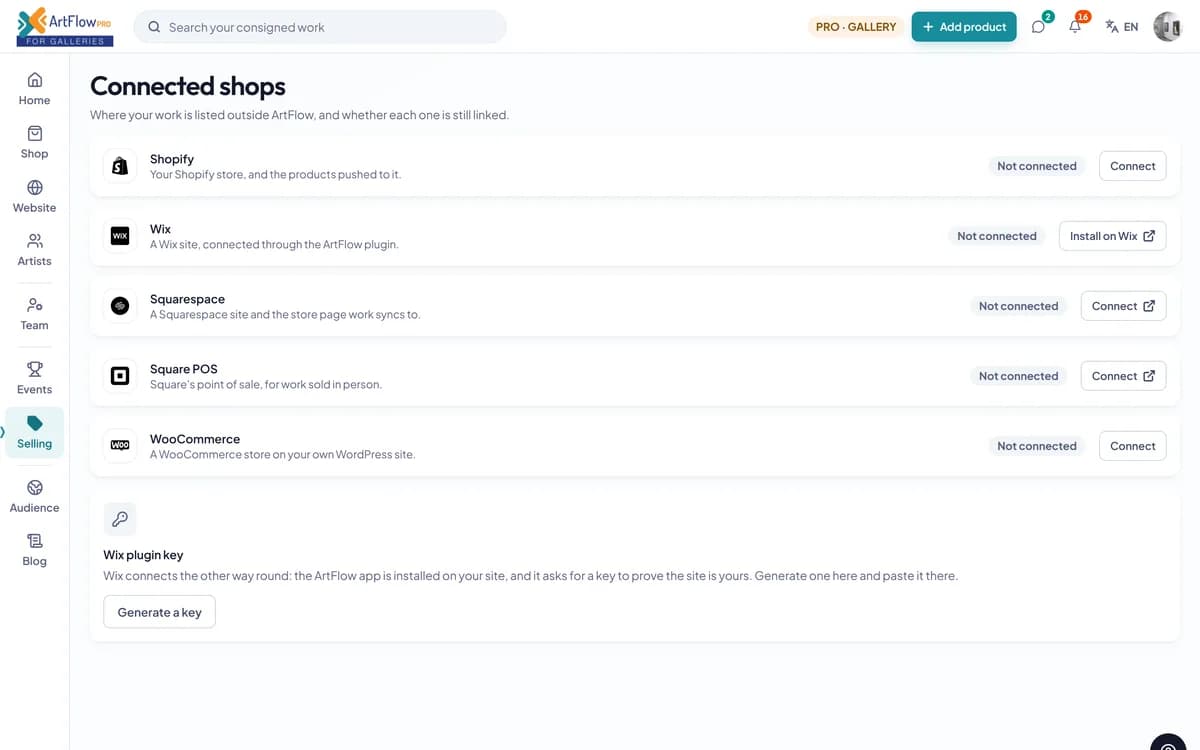 Connected shops: Shopify, Wix, Squarespace, Square POS and WooCommerce ready to connect.