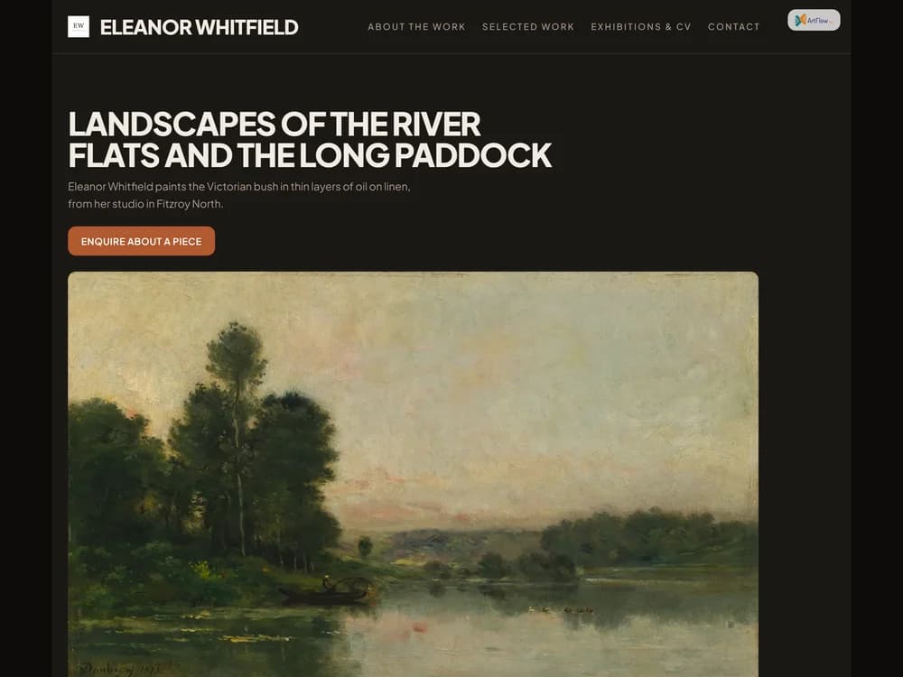 The demo artist's website in the Bold look