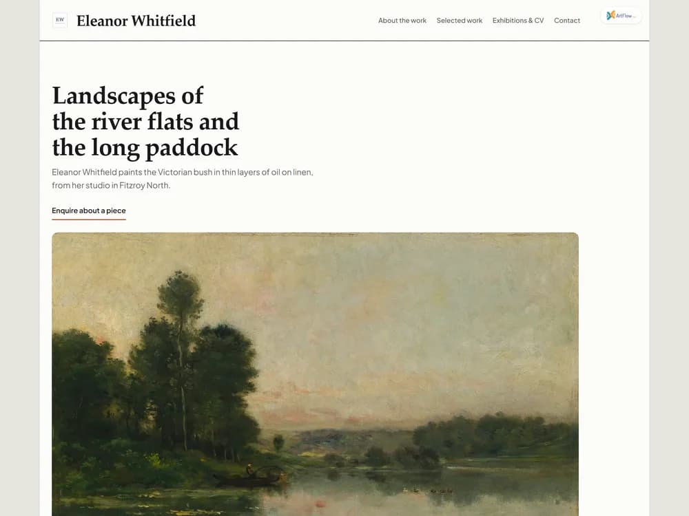 The demo artist's website in the Editorial look