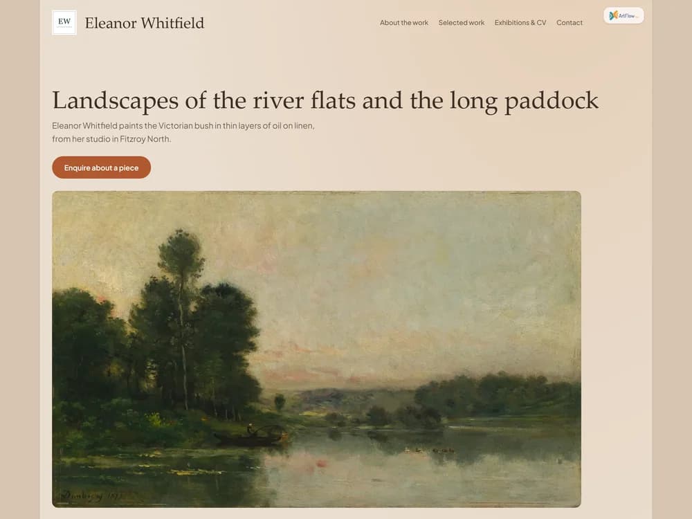 The demo artist's website in the Studio look