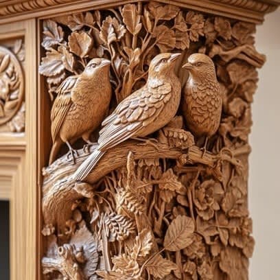 Intricate Wood Carving Stockcake